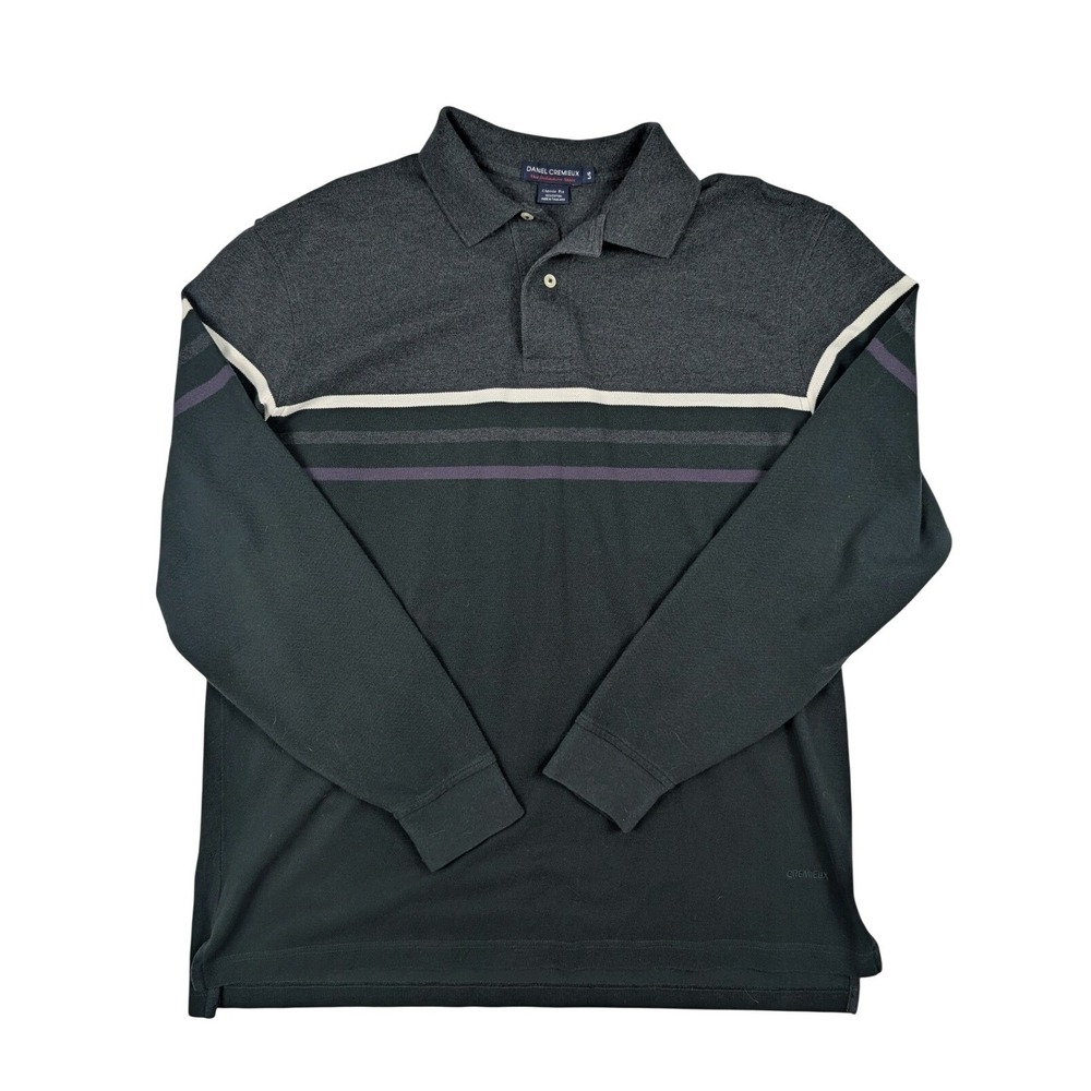 Daniel Cremieux‎ Gray Purple Striped Long Sleeve Polo Mens Size L